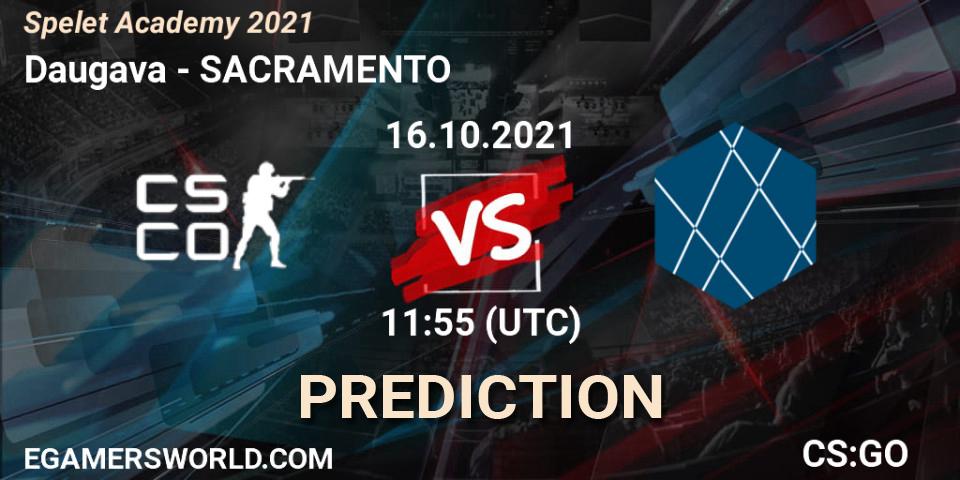 Daugava vs SACRAMENTO: Betting TIp, Match Prediction. 16.10.2021 at 11:55. Counter-Strike (CS2), Spelet Academy 2021