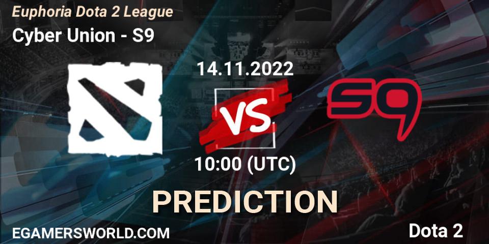 Cyber Union vs S9: Betting TIp, Match Prediction. 14.11.2022 at 10:37. Dota 2, Euphoria Dota 2 League