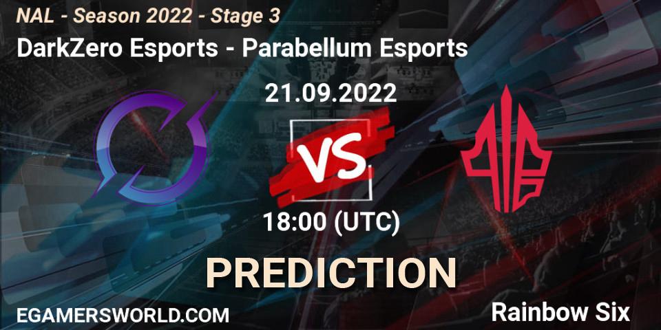 DarkZero Esports vs Parabellum Esports: Betting TIp, Match Prediction. 21.09.2022 at 18:00. Rainbow Six, NAL - Season 2022 - Stage 3