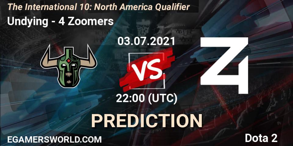 Undying vs 4 Zoomers: Betting TIp, Match Prediction. 03.07.2021 at 22:08. Dota 2, The International 10: North America Qualifier