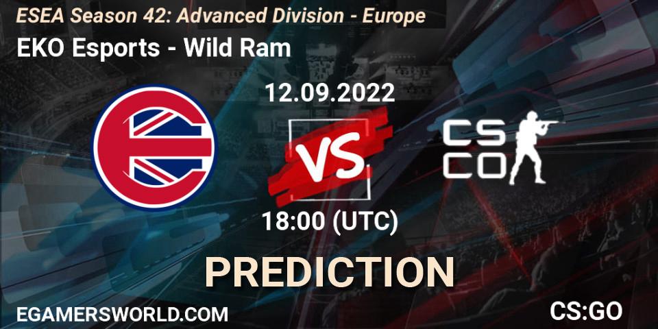 EKO Esports vs Wild Ram: Betting TIp, Match Prediction. 12.09.2022 at 18:00. Counter-Strike (CS2), ESEA Season 42: Advanced Division - Europe