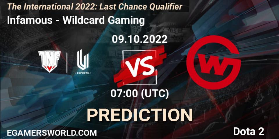 Infamous vs Wildcard Gaming: Betting TIp, Match Prediction. 09.10.2022 at 07:16. Dota 2, The International 2022: Last Chance Qualifier