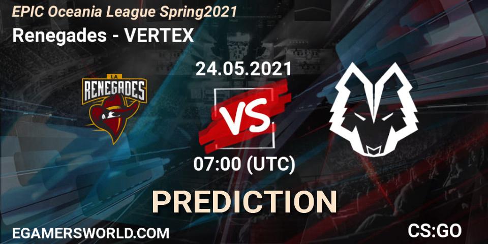 Renegades vs VERTEX: Betting TIp, Match Prediction. 24.05.21. CS2 (CS:GO), EPIC Oceania League Spring 2021