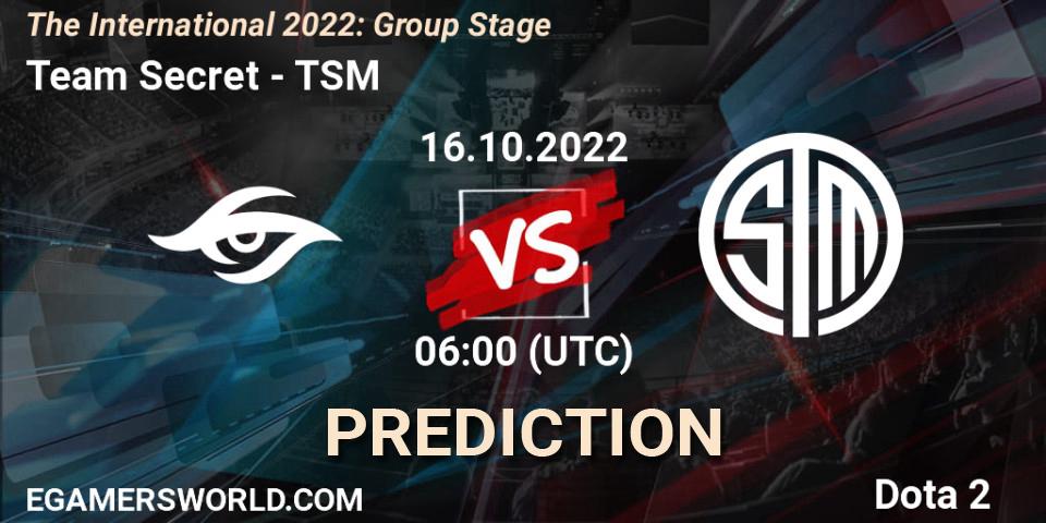 Team Secret vs TSM: Betting TIp, Match Prediction. 16.10.22. Dota 2, The International 2022: Group Stage