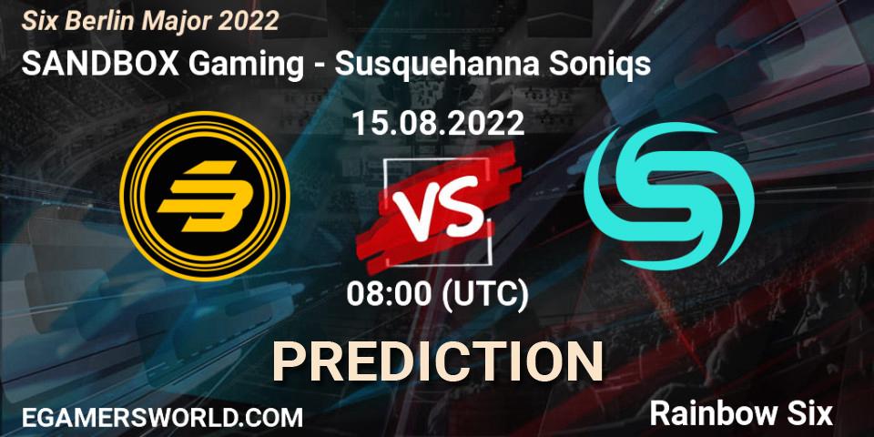SANDBOX Gaming vs Susquehanna Soniqs: Betting TIp, Match Prediction. 17.08.2022 at 11:20. Rainbow Six, Six Berlin Major 2022