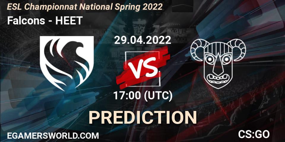 Falcons vs HEET: Betting TIp, Match Prediction. 29.04.2022 at 17:00. Counter-Strike (CS2), ESL Championnat National Spring 2022