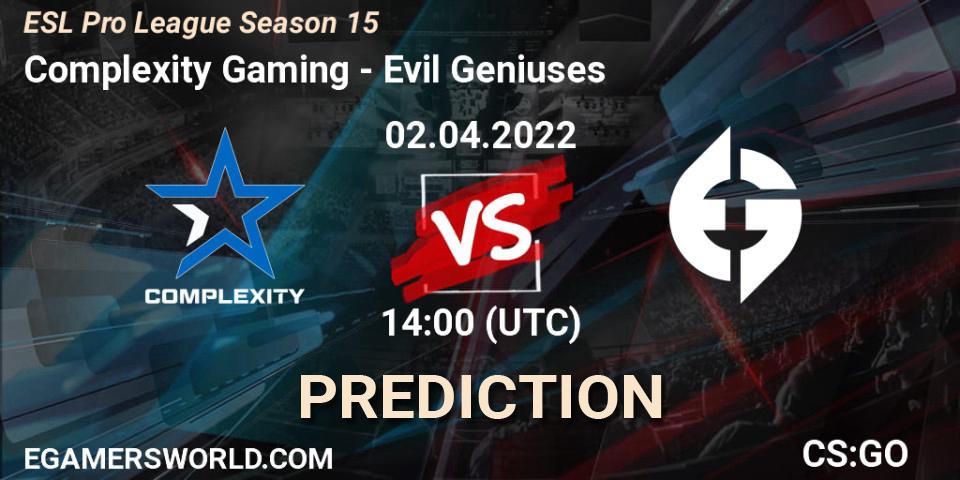 Complexity Gaming vs Evil Geniuses: Betting TIp, Match Prediction. 02.04.22. CS2 (CS:GO), ESL Pro League Season 15