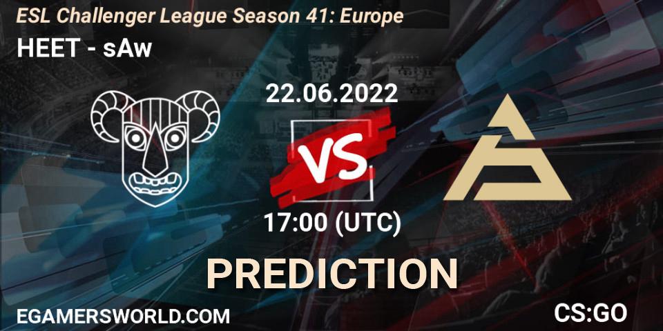 HEET vs sAw: Betting TIp, Match Prediction. 22.06.2022 at 17:00. Counter-Strike (CS2), ESL Challenger League Season 41: Europe