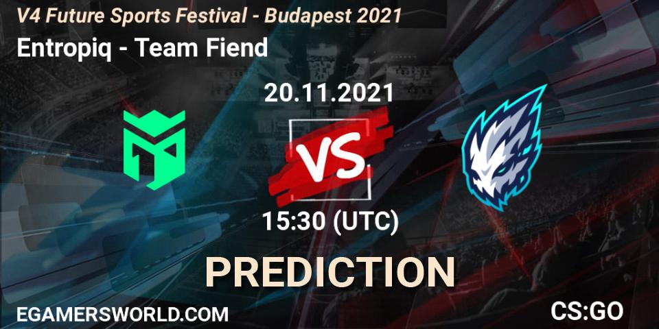 Entropiq vs Team Fiend: Betting TIp, Match Prediction. 20.11.2021 at 15:30. Counter-Strike (CS2), V4 Future Sports Festival - Budapest 2021