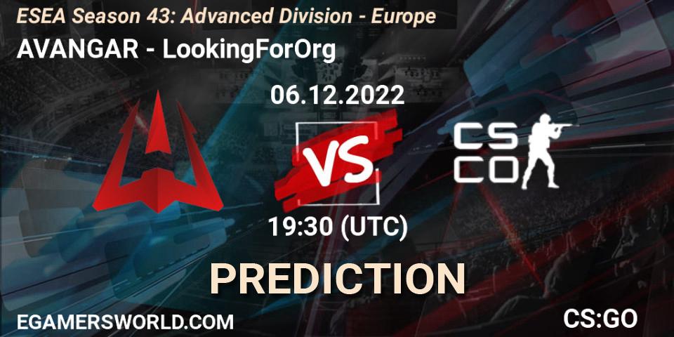 AVANGAR vs LookingForOrg: Betting TIp, Match Prediction. 06.12.2022 at 17:00. Counter-Strike (CS2), ESEA Season 43: Advanced Division - Europe