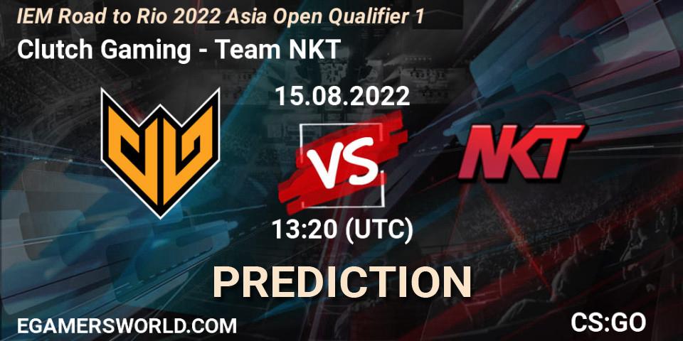 Clutch Gaming vs Team NKT: Betting TIp, Match Prediction. 15.08.2022 at 13:20. Counter-Strike (CS2), IEM Road to Rio 2022 Asia Open Qualifier 1