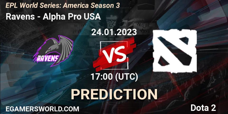 Ravens vs ALPHA: Betting TIp, Match Prediction. 24.01.2023 at 17:05. Dota 2, EPL World Series: America Season 3