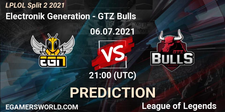 Electronik Generation vs GTZ Bulls: Betting TIp, Match Prediction. 06.07.2021 at 21:00. LoL, LPLOL Split 2 2021