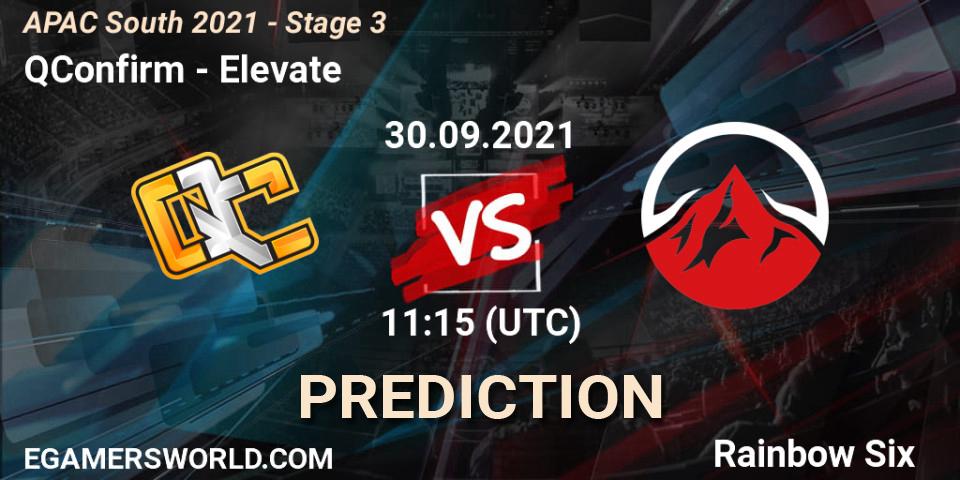 QConfirm vs Elevate: Betting TIp, Match Prediction. 30.09.2021 at 11:15. Rainbow Six, APAC South 2021 - Stage 3