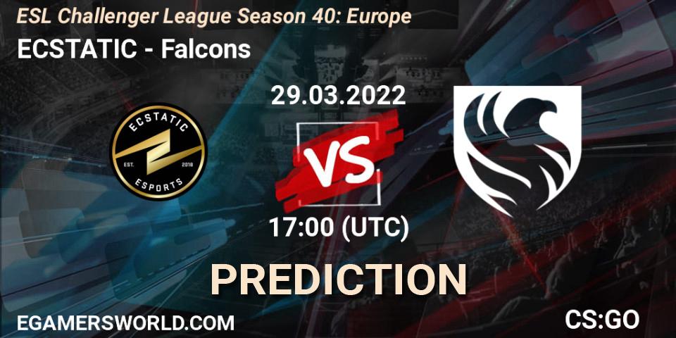ECSTATIC vs Falcons: Betting TIp, Match Prediction. 29.03.2022 at 17:00. Counter-Strike (CS2), ESL Challenger League Season 40: Europe