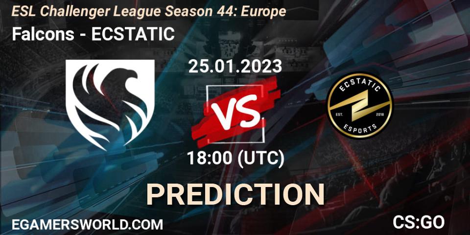 Falcons vs ECSTATIC: Betting TIp, Match Prediction. 25.01.2023 at 18:00. Counter-Strike (CS2), ESL Challenger League Season 44: Europe