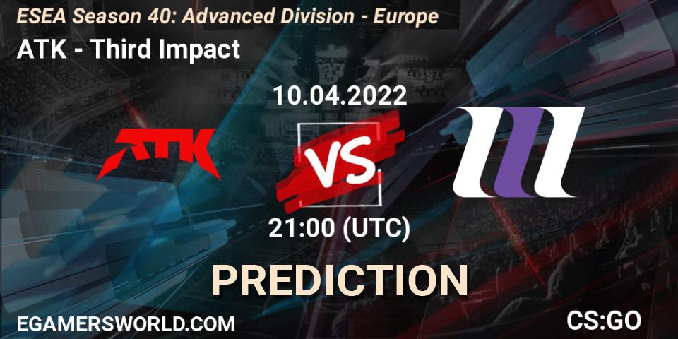 ATK vs Third Impact: Betting TIp, Match Prediction. 10.04.22. CS2 (CS:GO), ESEA Season 40: Advanced Division - Europe