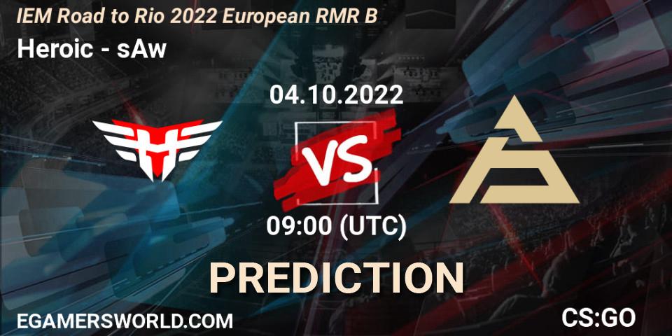 Heroic vs sAw: Betting TIp, Match Prediction. 04.10.2022 at 16:35. Counter-Strike (CS2), IEM Road to Rio 2022 European RMR B