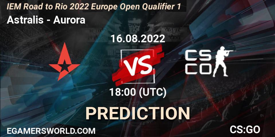 Astralis vs Aurora: Betting TIp, Match Prediction. 16.08.2022 at 18:00. Counter-Strike (CS2), IEM Road to Rio 2022 Europe Open Qualifier 1