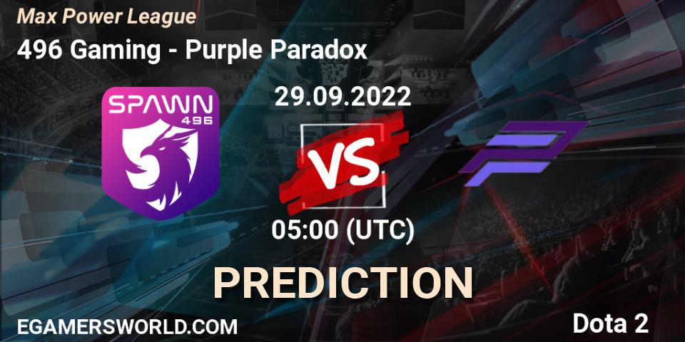 496 Gaming vs Purple Paradox: Betting TIp, Match Prediction. 29.09.2022 at 09:12. Dota 2, Max Power League