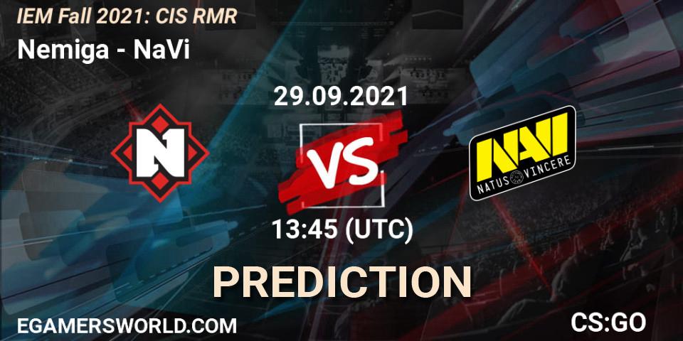 Nemiga vs NaVi: Betting TIp, Match Prediction. 29.09.2021 at 14:05. Counter-Strike (CS2), IEM Fall 2021: CIS RMR
