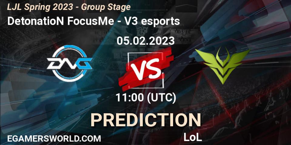 DetonatioN FocusMe vs V3 esports: Betting TIp, Match Prediction. 05.02.23. LoL, LJL Spring 2023 - Group Stage