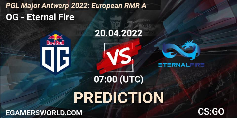 OG vs Eternal Fire: Betting TIp, Match Prediction. 20.04.2022 at 07:00. Counter-Strike (CS2), PGL Major Antwerp 2022: European RMR A