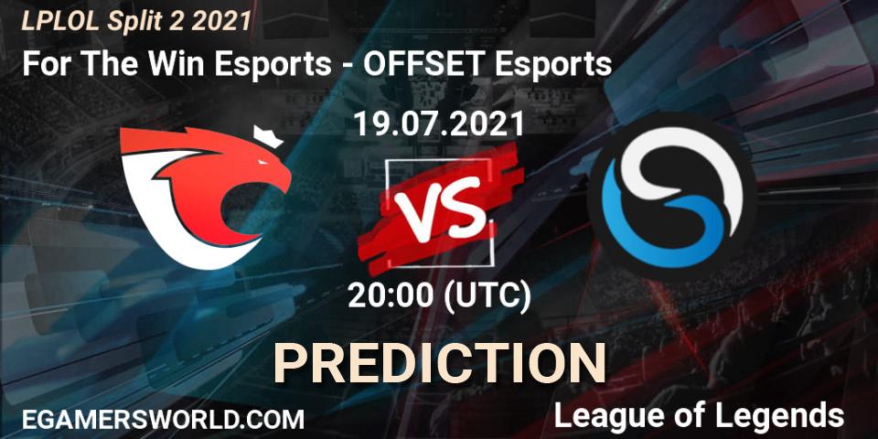 For The Win Esports vs OFFSET Esports: Betting TIp, Match Prediction. 19.07.2021 at 20:00. LoL, LPLOL Split 2 2021