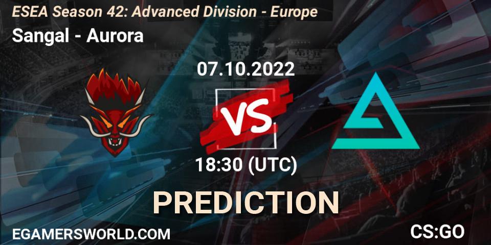 Sangal vs Aurora: Betting TIp, Match Prediction. 07.10.2022 at 18:00. Counter-Strike (CS2), ESEA Season 42: Advanced Division - Europe