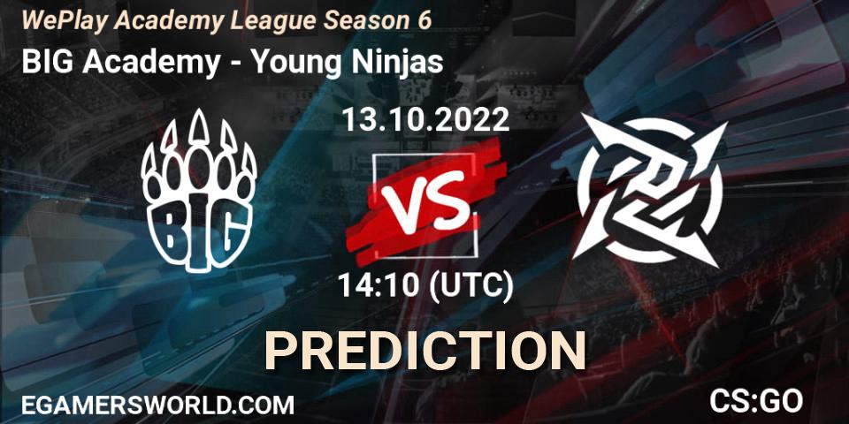BIG Academy vs Young Ninjas: Betting TIp, Match Prediction. 13.10.2022 at 14:10. Counter-Strike (CS2), WePlay Academy League Season 6
