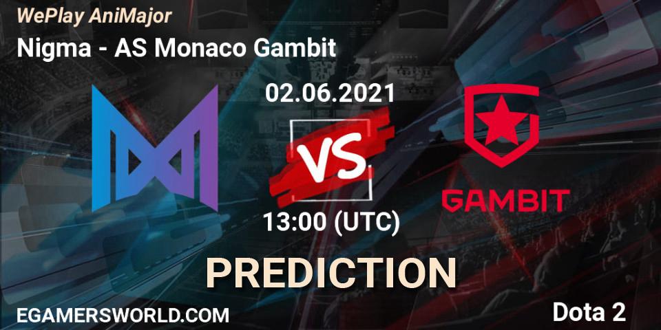 Nigma vs AS Monaco Gambit: Betting TIp, Match Prediction. 02.06.21. Dota 2, WePlay AniMajor 2021