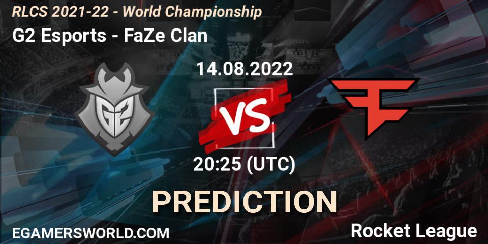 G2 Esports vs FaZe Clan: Betting TIp, Match Prediction. 14.08.2022 at 21:00. Rocket League, RLCS 2021-22 - World Championship