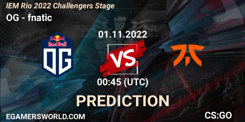 OG vs fnatic: Betting TIp, Match Prediction. 01.11.2022 at 01:30. Counter-Strike (CS2), IEM Rio 2022 Challengers Stage