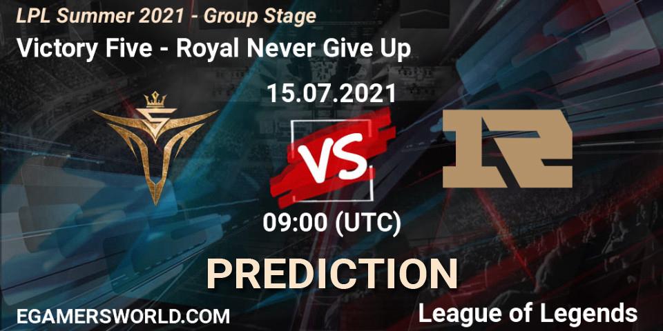 Victory Five vs Royal Never Give Up: Betting TIp, Match Prediction. 15.07.21. LoL, LPL Summer 2021 - Group Stage