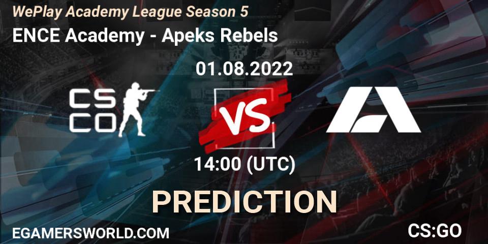 ENCE Academy vs Apeks Rebels: Betting TIp, Match Prediction. 01.08.2022 at 14:00. Counter-Strike (CS2), WePlay Academy League Season 5