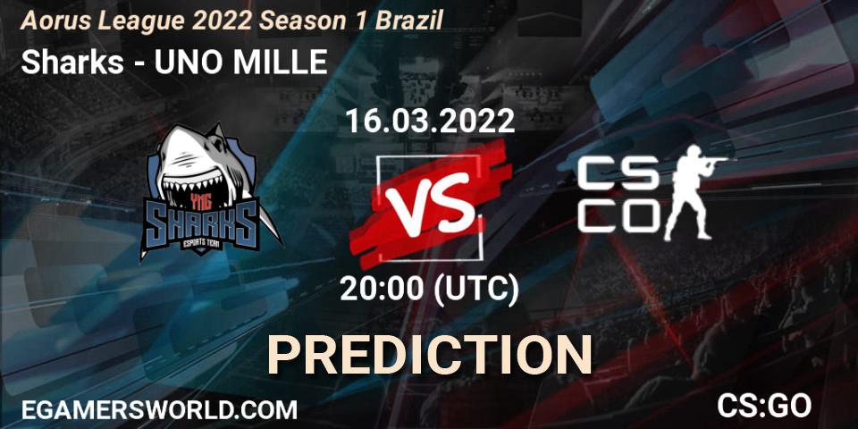 Sharks vs UNO MILLE: Betting TIp, Match Prediction. 16.03.2022 at 20:00. Counter-Strike (CS2), Aorus League 2022 Season 1 Brazil