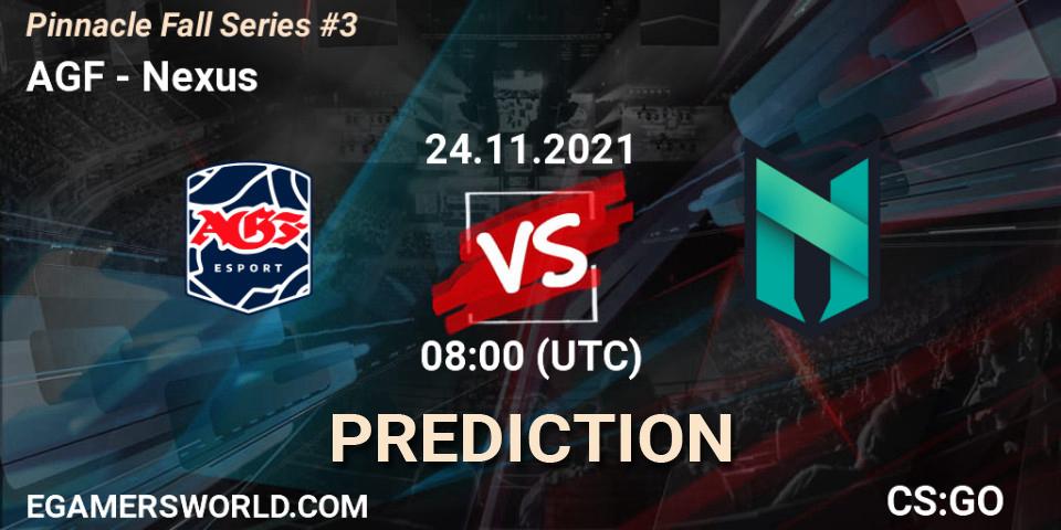 AGF vs Nexus: Betting TIp, Match Prediction. 24.11.2021 at 08:00. Counter-Strike (CS2), Pinnacle Fall Series #3