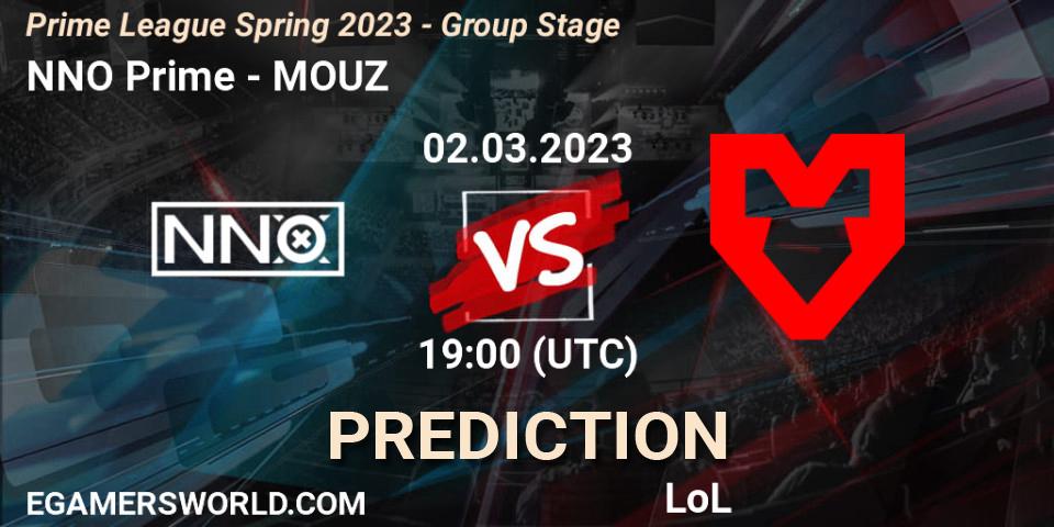 NNO Prime vs MOUZ: Betting TIp, Match Prediction. 02.03.2023 at 18:10. LoL, Prime League Spring 2023 - Group Stage