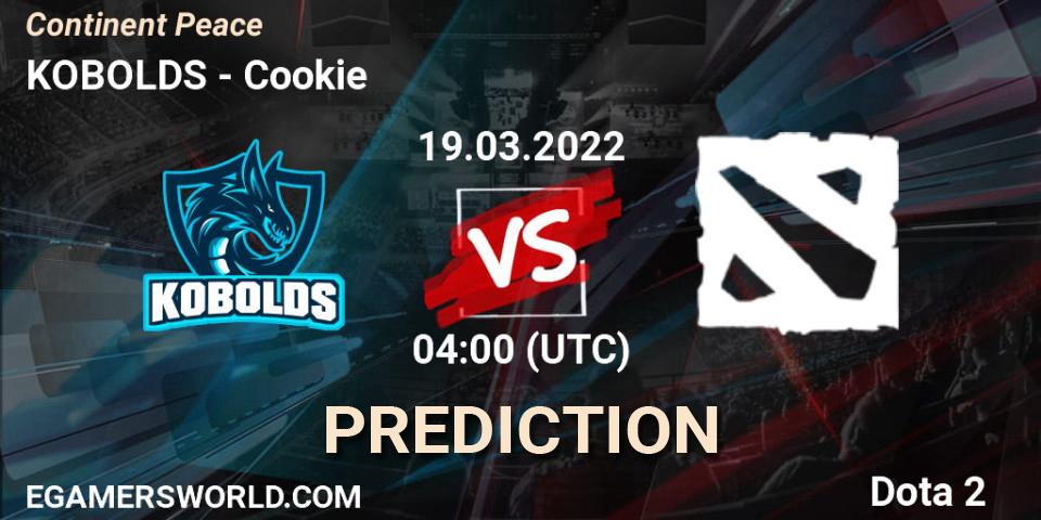 KOBOLDS vs Cookie: Betting TIp, Match Prediction. 19.03.2022 at 03:18. Dota 2, Continent Peace