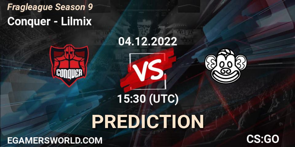 Conquer vs Lilmix: Betting TIp, Match Prediction. 04.12.2022 at 15:30. Counter-Strike (CS2), Fragleague Season 9