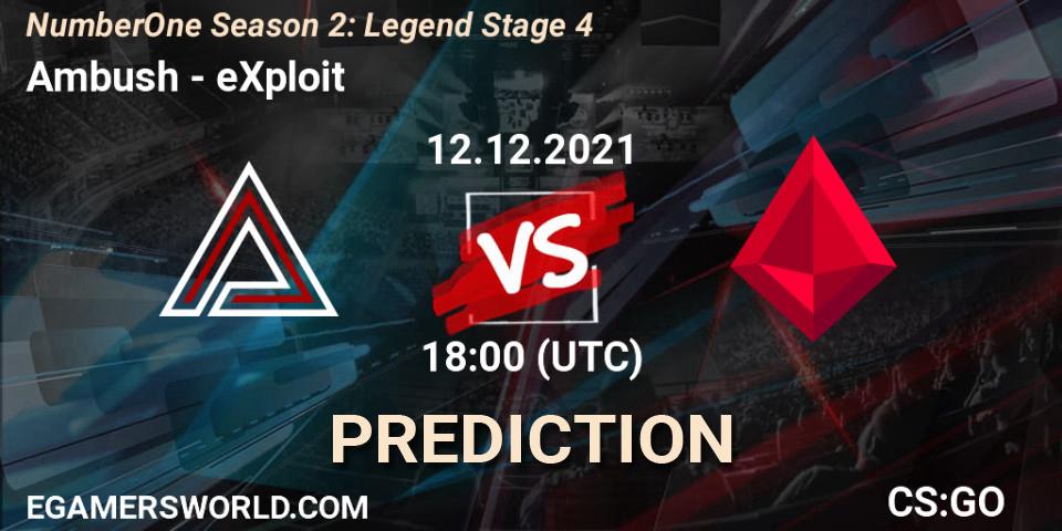 Ambush vs eXploit: Betting TIp, Match Prediction. 12.12.21. CS2 (CS:GO), NumberOne Season 2: Legend Stage 4