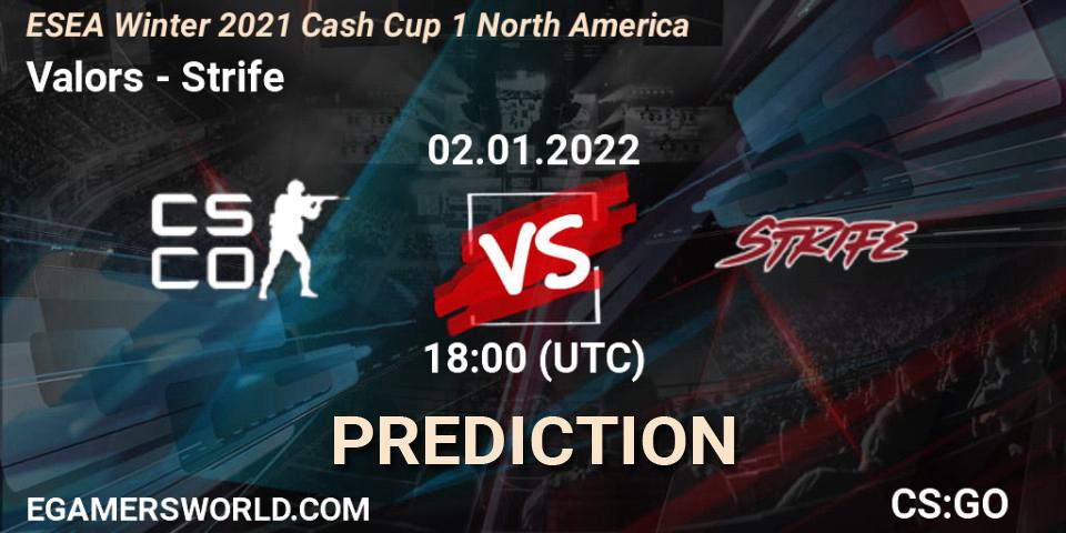 Valors vs Strife: Betting TIp, Match Prediction. 02.01.2022 at 18:00. Counter-Strike (CS2), ESEA Cash Cup: North America - Winter 2022 #1