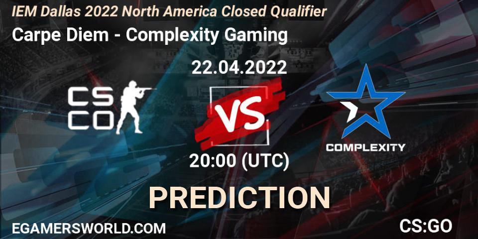 Carpe Diem vs Complexity Gaming: Betting TIp, Match Prediction. 22.04.2022 at 20:00. Counter-Strike (CS2), IEM Dallas 2022 North America Closed Qualifier
