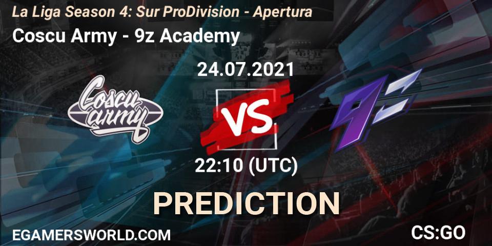 Coscu Army vs 9z Academy: Betting TIp, Match Prediction. 28.07.2021 at 22:00. Counter-Strike (CS2), La Liga Season 4: Sur Pro Division - Apertura