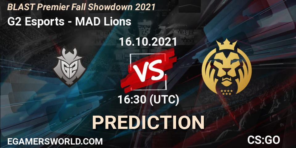 G2 Esports vs MAD Lions: Betting TIp, Match Prediction. 16.10.2021 at 13:30. Counter-Strike (CS2), BLAST Premier Fall Showdown 2021