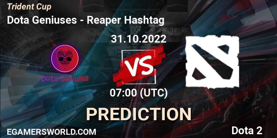 Dota Geniuses vs Reaper Hashtag: Betting TIp, Match Prediction. 31.10.2022 at 07:03. Dota 2, Trident Cup