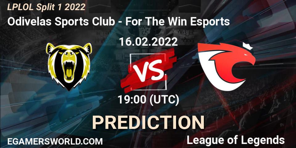 Odivelas Sports Club vs For The Win Esports: Betting TIp, Match Prediction. 16.02.2022 at 19:00. LoL, LPLOL Split 1 2022