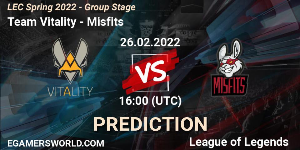 Team Vitality vs Misfits: Betting TIp, Match Prediction. 26.02.22. LoL, LEC Spring 2022 - Group Stage