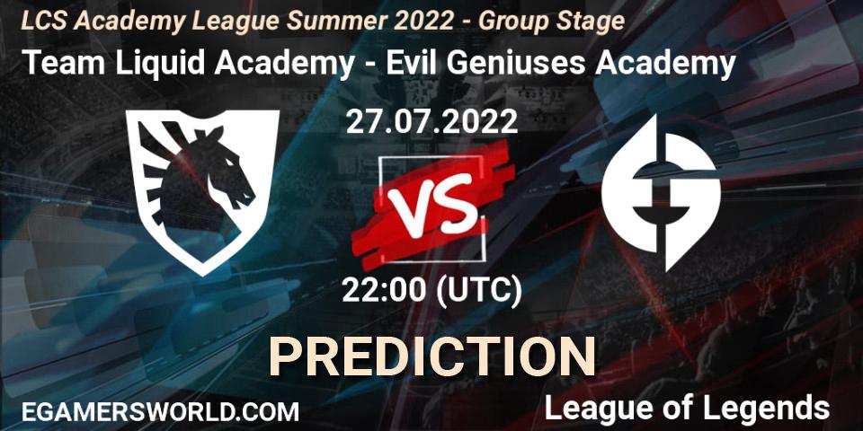 Team Liquid Academy vs Evil Geniuses Academy: Betting TIp, Match Prediction. 27.07.2022 at 22:00. LoL, LCS Academy League Summer 2022 - Group Stage