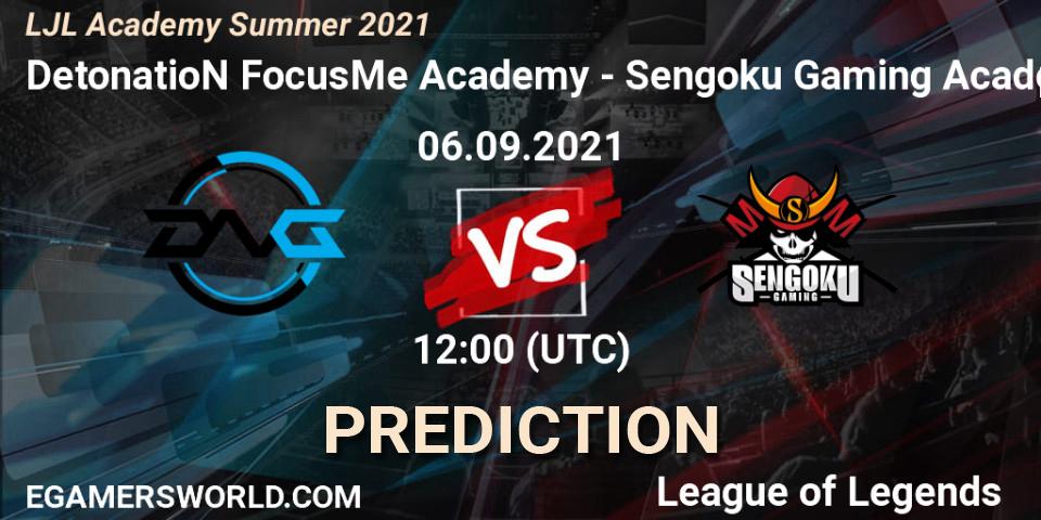 DetonatioN FocusMe Academy vs Sengoku Gaming Academy: Betting TIp, Match Prediction. 06.09.2021 at 12:00. LoL, LJL Academy Summer 2021